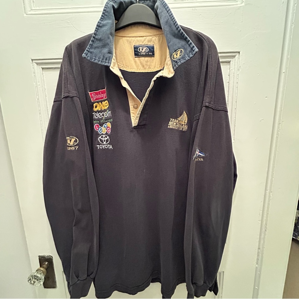 VINTAGE 2000 LINE7 NEW ZEALAND YACHT AMERICA CUP POLO SHIRT XXL Blue Long Sleeve